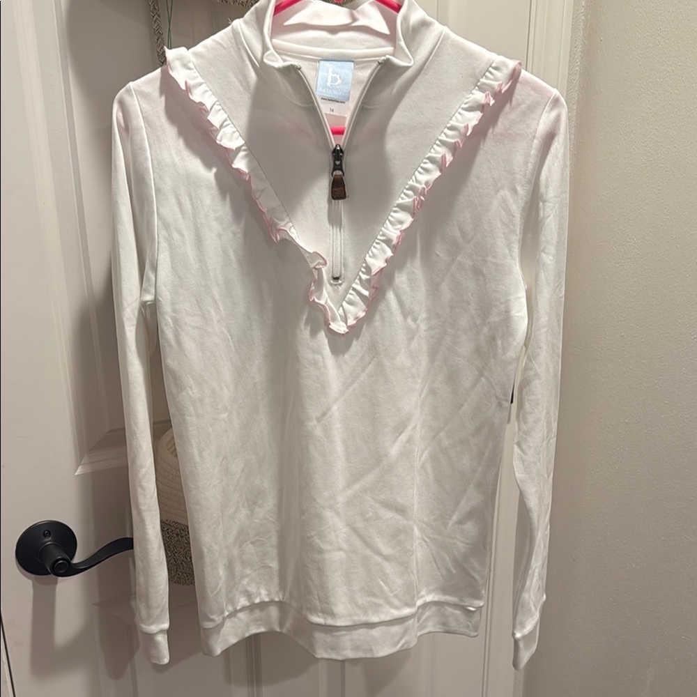 Bella bliss size 14 White Ruffled Quarter-Zip Pullover
